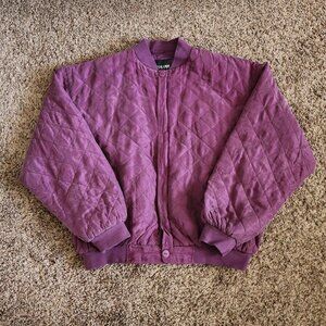 Vintage Bomber Jacket Silk Quilted Puffer XL Full Zip Purple Retro Jumper